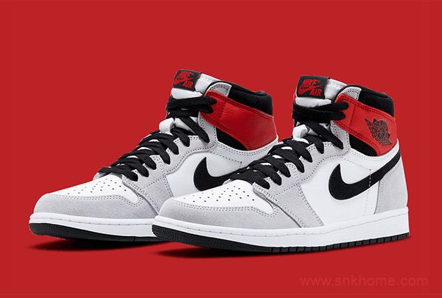 AJ1灰白红高帮 全新配色 Air Jordan 1 “Light Smoke Grey” 高帮AJ1烟灰融合AJ1迪奥联名 货号：555088-126