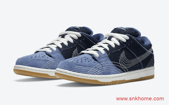 耐克Dunk单宁翻毛皮车线LOGO Nike SB Dunk Low PRM “Sashiko”规格太高发售日期 货号：CV0316-400