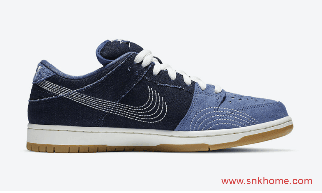 耐克Dunk单宁翻毛皮车线LOGO Nike SB Dunk Low PRM “Sashiko”规格太高发售日期 货号：CV0316-400