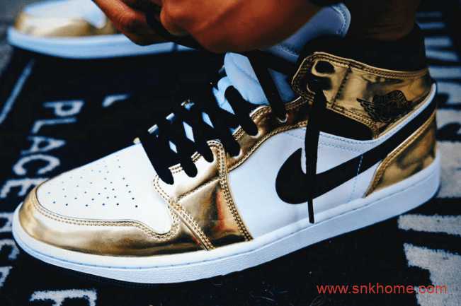 AJ1金角大王白金配色发售 Air Jordan 1 Mid SE Metallic Gold 白金AJ1中帮上脚图 货号：DC1419-700