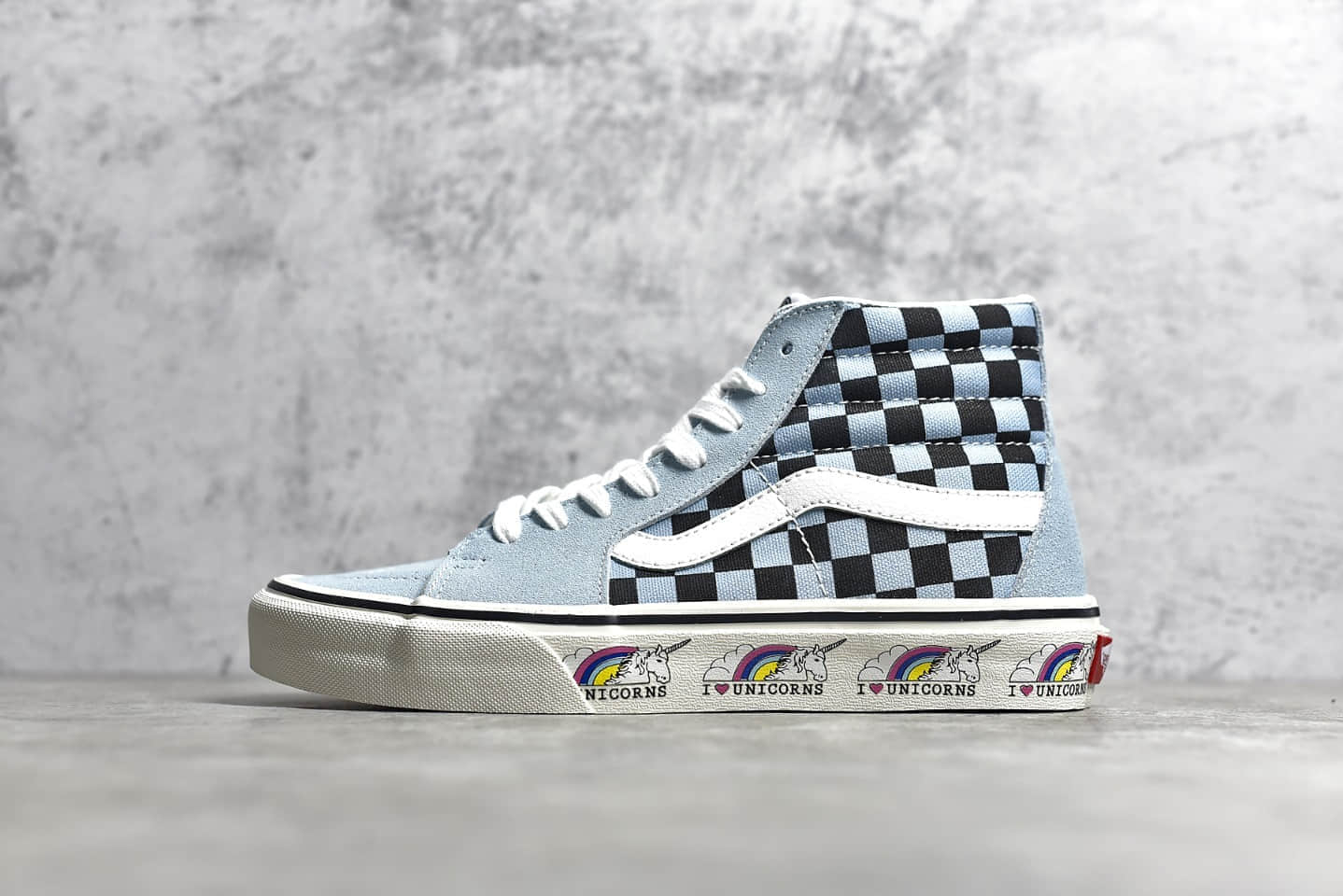 万斯独角兽浅蓝棋盘格高帮 Vans Sk8-Hi 莆田纯原版本万斯档口 万斯独角兽高帮帆布鞋