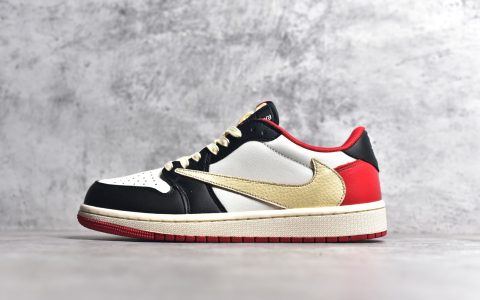 AJ1 TS联名倒钩白黑红低帮板鞋Travis Scott x Fragment x Air Jordan 1 Low纯原LJR版本AJ1倒钩白红货号货号DM7866-160