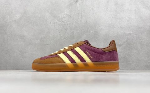 阿迪达斯桑巴紫棕麂皮低帮板鞋adidas Originals Gazelle INdoor阿迪达斯德训鞋火到爆货号IG1024