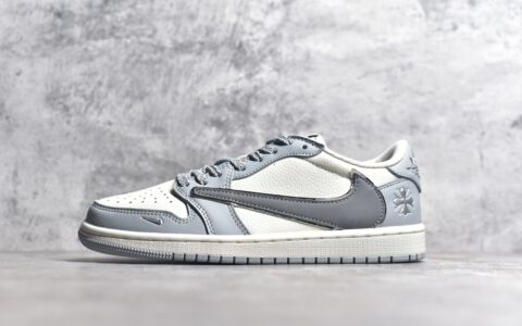 AJ1倒钩闪电三方联名低帮TS x AJ1 x Fragment Design AJ1倒钩灰色低帮AJ1闪电低帮货号DM7866-016